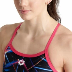 Arena - Allover Challenge Back Ladies Swimsuit - Black/Multi/Rose -UK Swimsuit Sales 2024 arena allover challenge back ladies swimsuit black multi rose 4