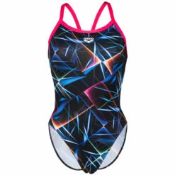 Arena - Allover Challenge Back Ladies Swimsuit - Black/Multi/Rose -UK Swimsuit Sales 2024 arena allover challenge back ladies swimsuit black multi rose 8