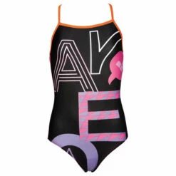 Arena - Folk Light Drop Back Junior Swimsuit - Black/Mango -UK Swimsuit Sales 2024 arena folk light drop back junior swimsuit black mango 3