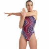 Arena - Marbled Challenge Back Ladies Swimsuit - Navy/Red/Multi -UK Swimsuit Sales 2024 arena marbled challenge back ladies swimsuit navy red multi 1