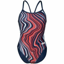 Arena - Marbled Challenge Back Ladies Swimsuit - Navy/Red/Multi -UK Swimsuit Sales 2024 arena marbled challenge back ladies swimsuit navy red multi 8