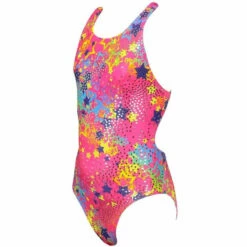 Maru - Wizzy Sparkle Rave Back Girls Swimsuit - Pink/Silver -UK Swimsuit Sales 2024 maru girls swimwear wizzy sparkle rave back pink silver 2