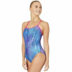 Maru - Komodo Ecotech Sparkle Tie Back Ladies Swimsuit - Turquoise/Pink