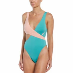 Nike - Color Block Crossover One Piece (Washed Teal) -UK Swimsuit Sales 2024 nike color block crossover one piece washed teal 3