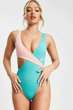 Nike - Color Block Crossover One Piece (Washed Teal) -UK Swimsuit Sales 2024 nike color block crossover one piece washed teal 5