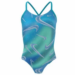 Nike - Girl's Aurora Swoosh Crossback One Piece (Blue Lightning) -UK Swimsuit Sales 2024 nike girls aurora swoosh crossback one piece blue lightning 3