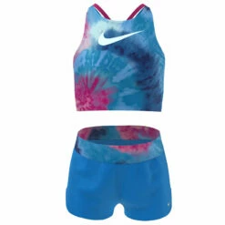 Nike - Girls' Tie Dye Spiderback Midkini & Short Set (Photo Blue) -UK Swimsuit Sales 2024 nike girls tie dye spiderback midkini short set photo blue 3