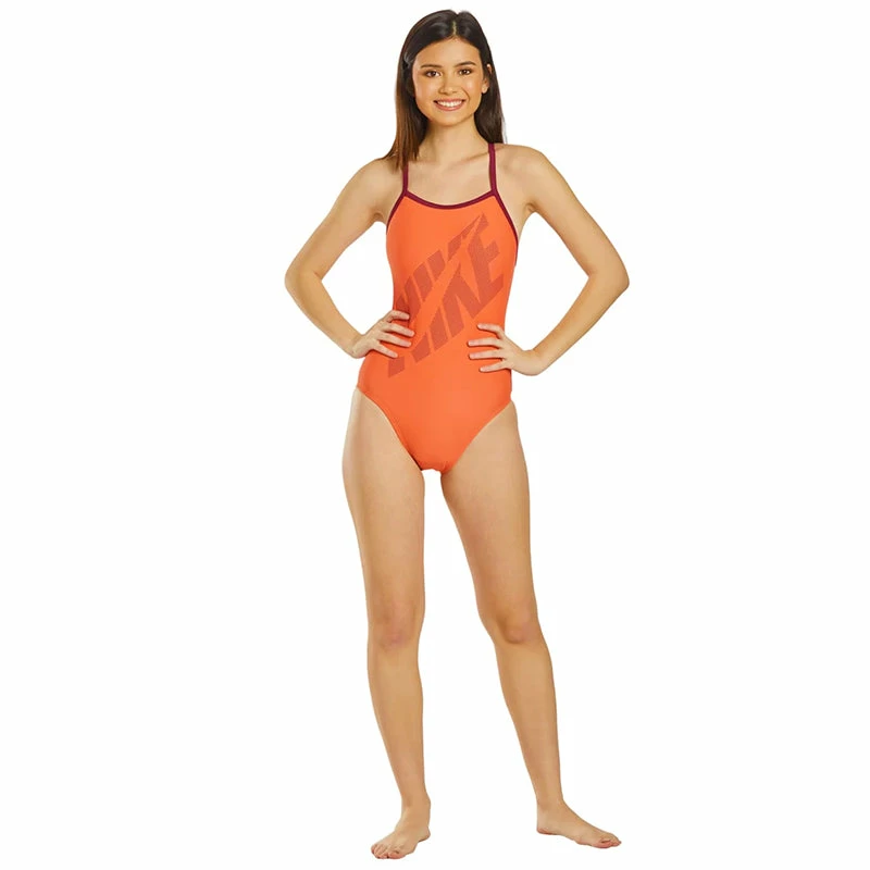 Nike - Tilt Logo Racerback One Piece Swimsuit (Bright Coral) 7 Nike - Tilt Logo Racerback One Piece Swimsuit (Bright Coral) - Image 5