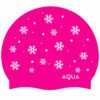 Aqua Pink Snowflakes - Silicone Swim Hat -UK Swimsuit Sales 2024 pink snowflakes silicone swim hat