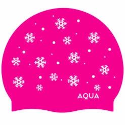 Aqua Pink Snowflakes - Silicone Swim Hat