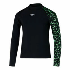 Speedo - Boys Long Sleeve Printed Rash Top - Black/Green -UK Swimsuit Sales 2024 speedo boys long sleeve printed rash top black green 7
