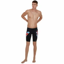 Speedo - ColourSplash V-Cut Jammer - Black/Red/Blue -UK Swimsuit Sales 2024 speedo coloursplash v cut jammer black red blue 3