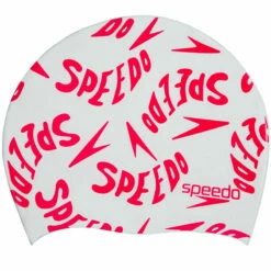 Speedo - Junior Slogan Cap Swim Hat - White/Red