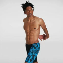 Speedo - Men's Allover V-Cut Jammer - Black/Blue -UK Swimsuit Sales 2024 speedo mens allover v cut jammer black blue 4