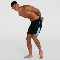 Speedo - Mens Boom Logo Splice Jammer - Black/Light Blue -UK Swimsuit Sales 2024 speedo mens boom logo splice jammer black light blue 3
