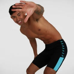 Speedo - Mens Boom Logo Splice Jammer - Black/Light Blue -UK Swimsuit Sales 2024 speedo mens boom logo splice jammer black light blue 4