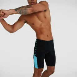 Speedo - Mens Boom Logo Splice Jammer - Black/Light Blue -UK Swimsuit Sales 2024 speedo mens boom logo splice jammer black light blue 5