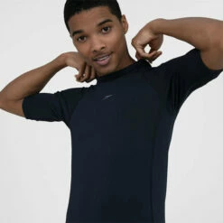 Speedo - Mens Short Sleeve Rash Top - Navy -UK Swimsuit Sales 2024 speedo mens short sleeve rash top navy 3