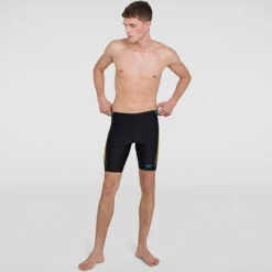 Speedo - Mens Tech Panel Jammer - Black/Mango -UK Swimsuit Sales 2024 speedo mens tech panel jammer black mango 4