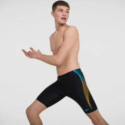Speedo - Mens Tech Panel Jammer - Black/Mango -UK Swimsuit Sales 2024 speedo mens tech panel jammer black mango 5