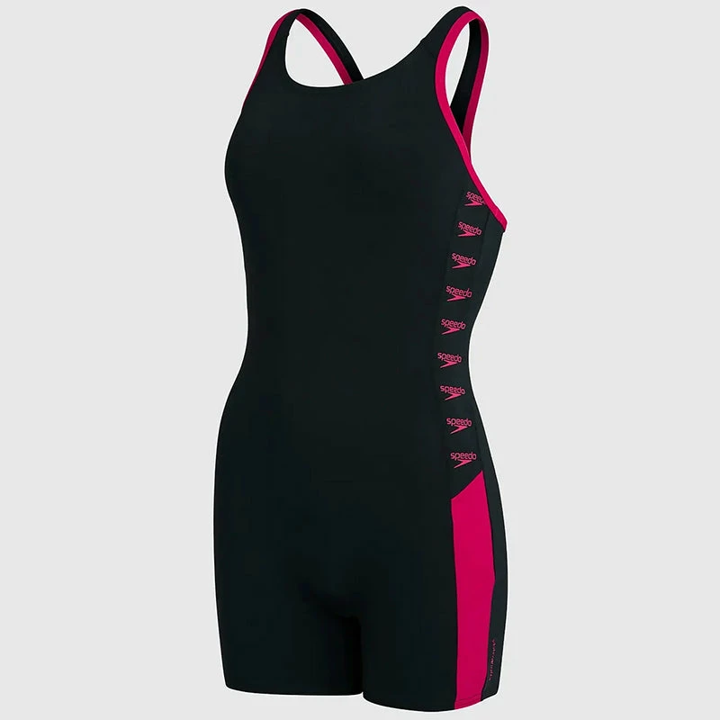 Speedo - Women's Boom Logo Splice Legsuit - Black/Pink 4 Speedo - Women's Boom Logo Splice Legsuit - Black/Pink - Image 2