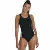 Speedo - Womens Boom Logo Splice Muscleback Swimsuit - Black/White -UK Swimsuit Sales 2024 speedo womens boom logo splice muscleback swimsuit black white 1
