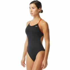 TYR - Hexa Cutoutfit Ladies Swimsuit - Black/Orange -UK Swimsuit Sales 2024 tyr hexa cutoutfit ladies swimsuit black orange 5